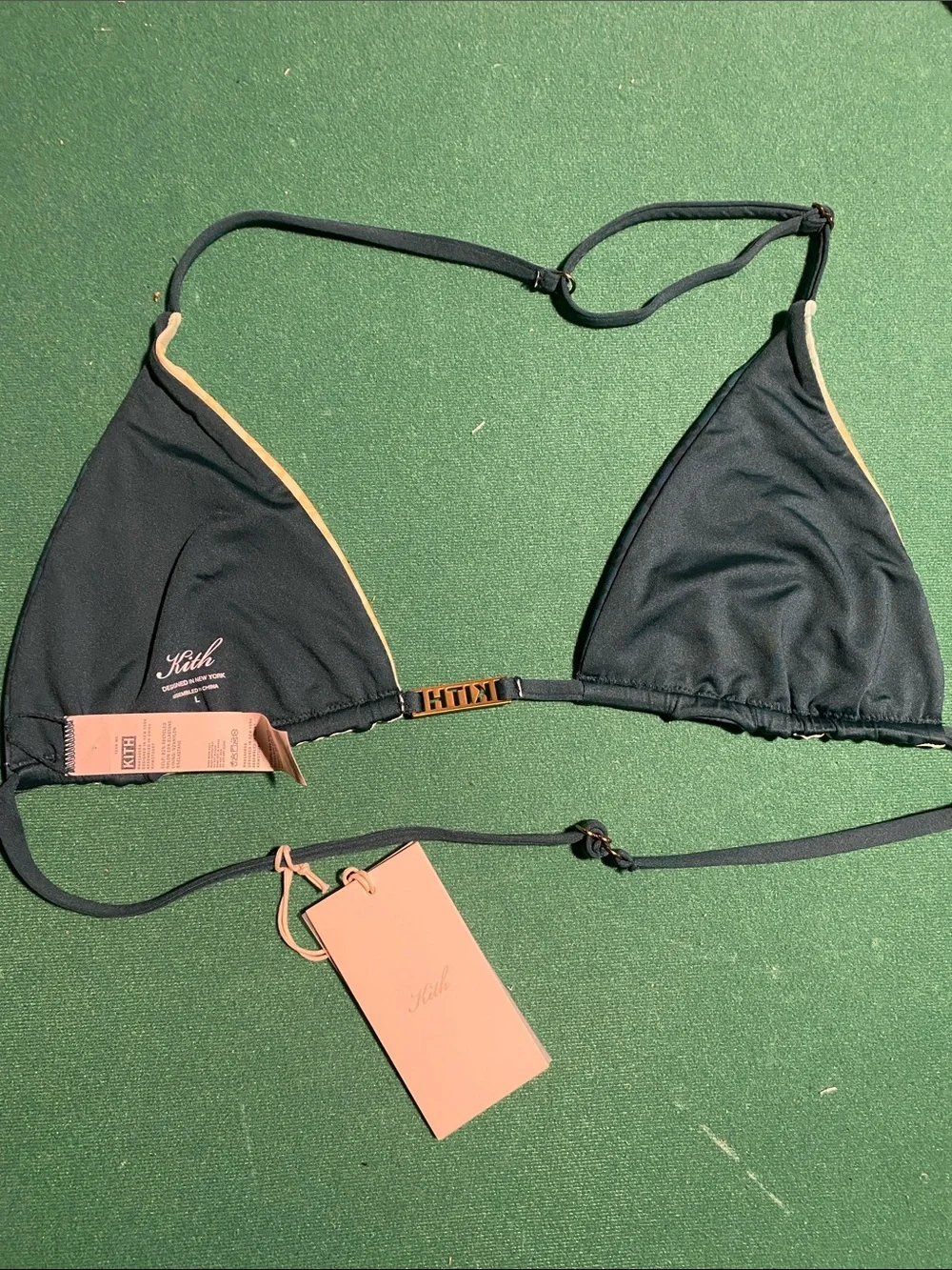 Kith Ombre Logo Triangle Bikini Top - Teal to Cream